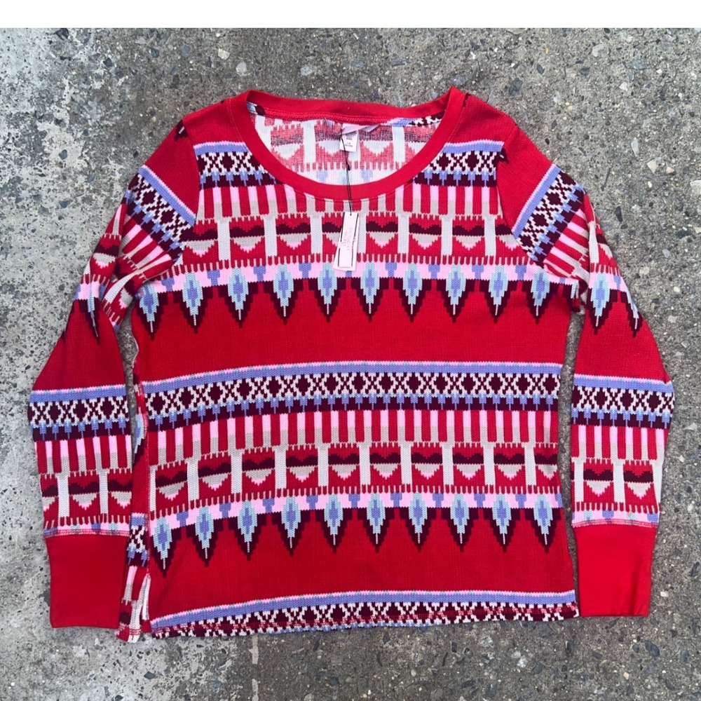 Victoria's Secret Red Fair Isle Thermal Long sleeve Top NWT Largs